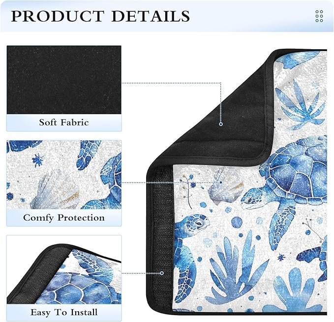 CHIFIGNO 2Pcs Seat Belt Cover Watercolor Blue Turtles and Shells Seatbelt Covers Soft Shoulder Strap Pad for Adults Kids