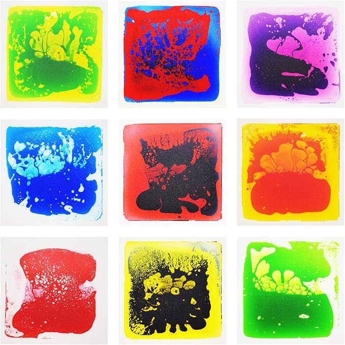 Edusense Sensory Liquid Floor Tiles for Autism, Activity Play Mats for Kids,Sensory Early Learning Room, Square Decorative Tiles Multi-Color with Anti-Slip Backing 12" X 12" Pack of 9 PCS