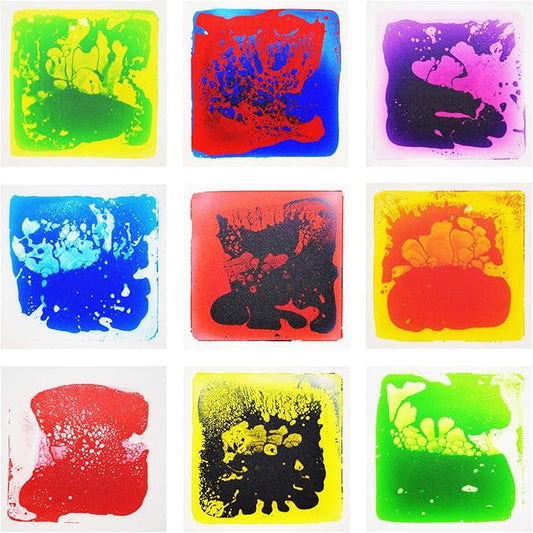 Edusense Sensory Liquid Floor Tiles for Autism, Activity Play Mats for Kids,Sensory Early Learning Room, Square Decorative Tiles Multi-Color with Anti-Slip Backing 12" X 12" Pack of 9 PCS