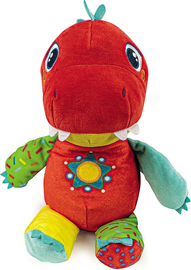 Clementoni, Baby T-Rex Interactive Baby Plush Dinosaur Shape with Interactive Buttons Including Educational Content, Voice and Songs, Baby Plush 6 Months, Toy in Spanish (55499)