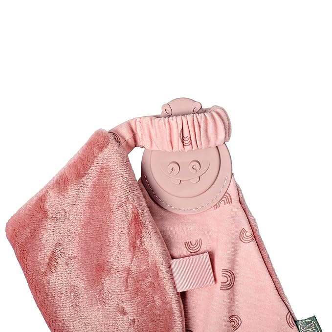 Cheeky Chompers Comfortchew | Baby Lovey with Silicone Teether & Sensory Tags | Soft Fleece Material, Attachable Loop, Machine Washable (Rainbow Rose)