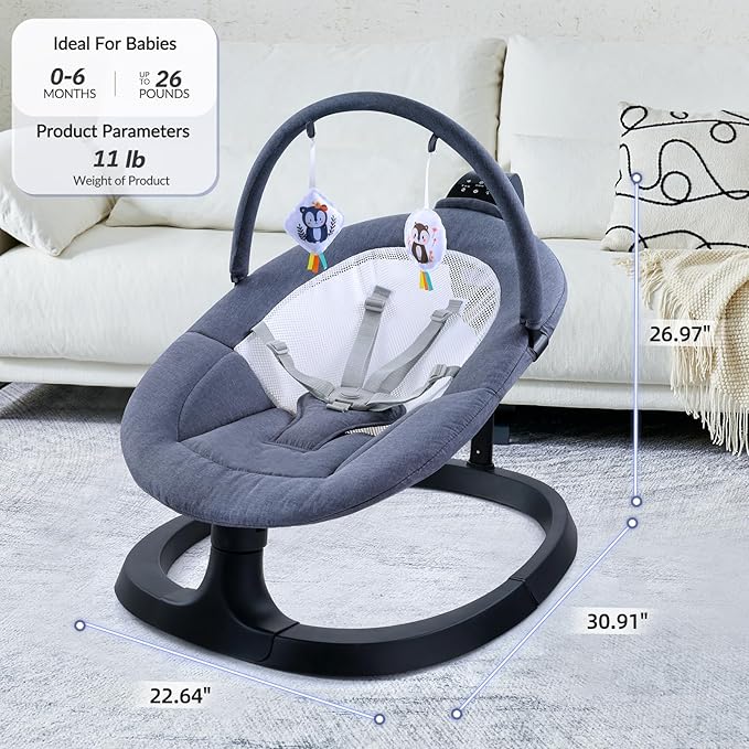 VaVaSoo 2-in-1 Electric Baby Swing, Toddler Seat up to 66 lbs, Dual-Arm Support for Enhanced Stability, 3 Swing Motions & 8 Soothing Sounds, Baby Rocking Chair with Remote,Adjustable Height, Dark Gray