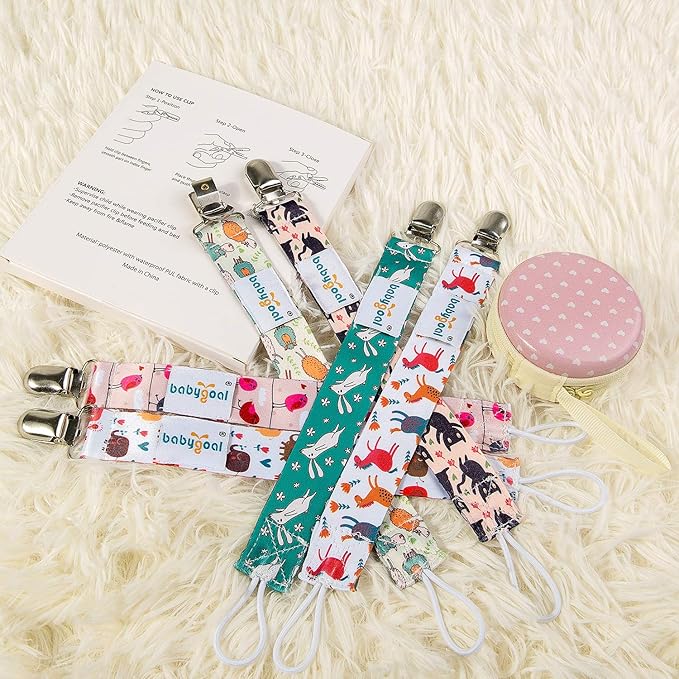 Babygoal Rabbit Pacifier Clips, 6 Pack Pacifier Holder Clips for Baby Boys and Girls Fits Most Pacifier Styles