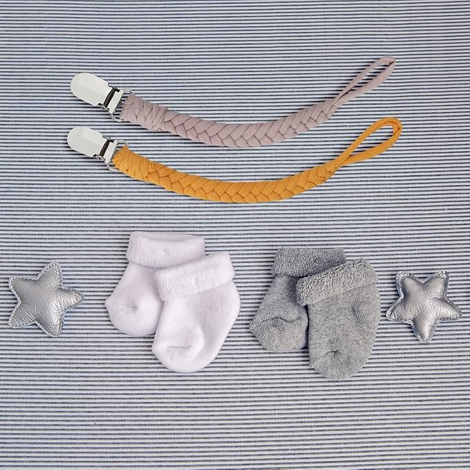 Baby Pacifier Holder for Boy and Girl, Teething Straps Unisex Design, Smoother Clip 100% Handmade Braided, Easy to Use for Teething Toys, (4 pack color varies)