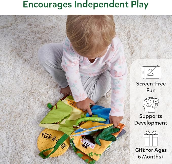 Skillmatics Peek-A-Boo Jungle Book - Soft Cloth Book for Baby, Infant & Toddler Toys, Crinkle Pages for Sensory Play, Gifts for Ages 6 Months and Up