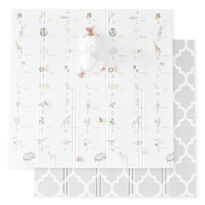 Fortella Extra Large Baby Play Mat for Playpens, 71.5”x70” Reversible & Waterproof, Certified Non-Toxic Foam Mat, 0.6” Thick Foldable Playmat with Travel Case for Tummy Time & Crawling, Indoor Outdoor