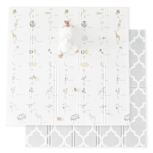 Fortella Extra Large Baby Play Mat for Playpens, 71.5”x70” Reversible & Waterproof, Certified Non-Toxic Foam Mat, 0.6” Thick Foldable Playmat with Travel Case for Tummy Time & Crawling, Indoor Outdoor