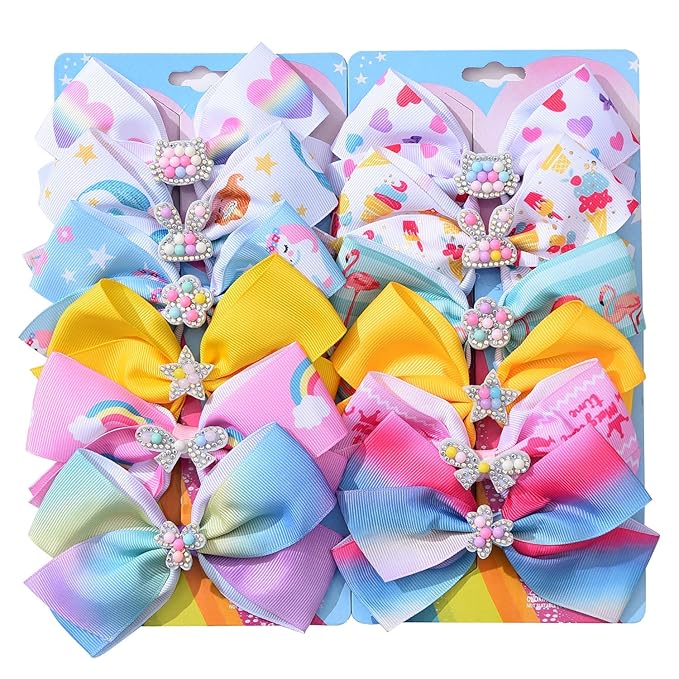 5 Inch Hair Bows for Girls Colorful Rainbow Little Girls Hair Bow With Alligator Clips for Toddlers Children Kids 12 Pcs