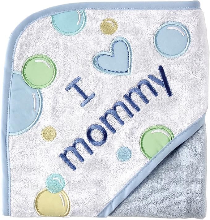 Luvable Friends Unisex Baby Hooded Towel, Blue Mom, One Size