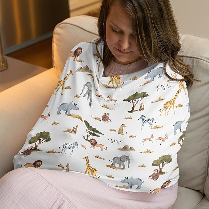 Sweet Jojo Designs Jungle Animals Boy Girl Unisex/Gender Neutral Infant Baby Car Seat Cover Nursing Breastfeeding High Chair Shopping Cart Stroller Carrier Multipurpose Use Wildlife Safari Giraffe