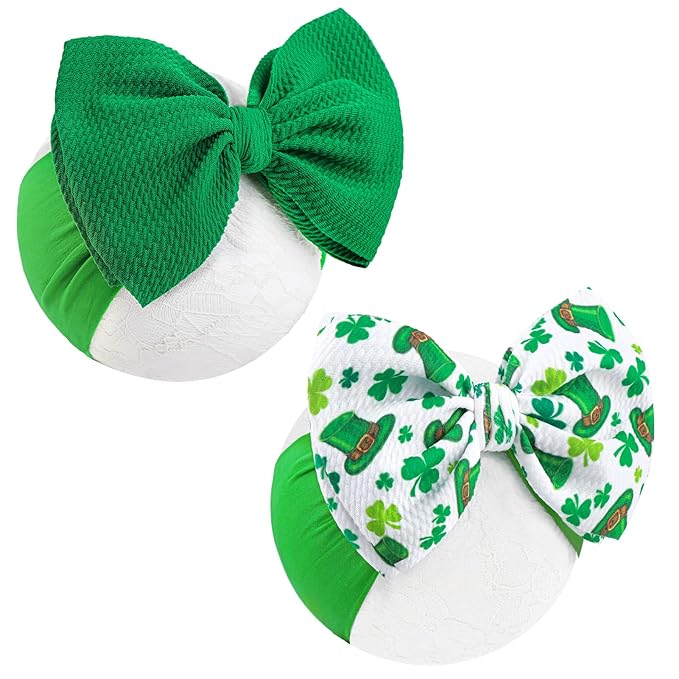 St.Patrick's Day 6'' Baby Girl Bows Clover Headbands St. Patrick Top Hat Print Hair Bows Baby Elastics Nylon Hairbands Hair Accessories for Infant Newborn Toddler