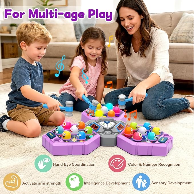 ANNKIE Whack Game Mole for Kids,Toys for 3 4 5 6 7+ Year Old Girls Boys,Pounding Game for Toddlers,Interactive Educational Toys with 3 Modes & 2 Hammers,Gifts for 3-12 Year Old Boys Girls Toddlers