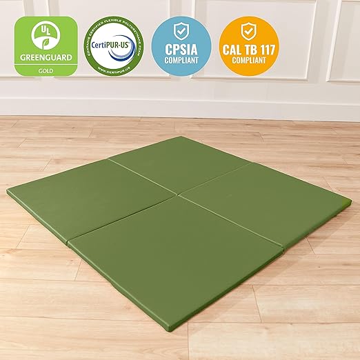 ECR4Kids SoftZone Play Patch Activity Mat Squares, Modular Playmat, Hunter Green, 4-Pack