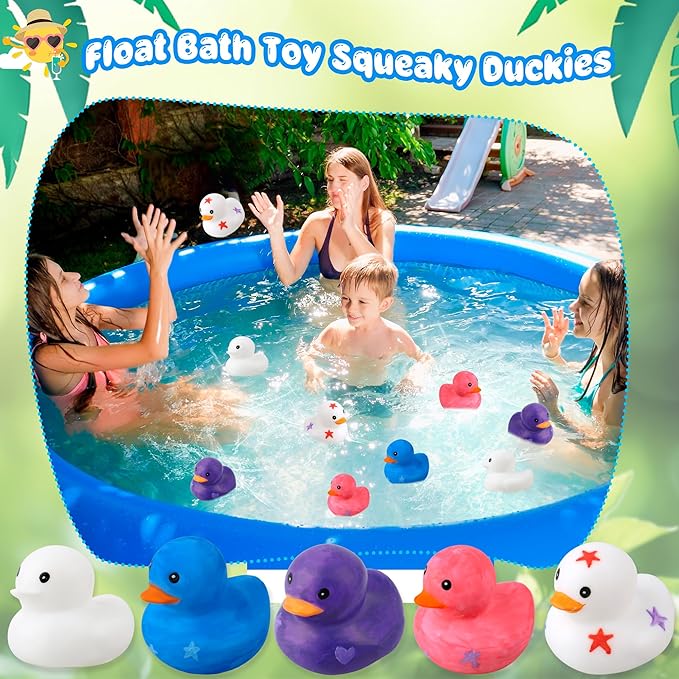 36 Pcs 2 Inch White Blank Rubber Ducks DIY Ducks Bulk Float Bath Toy Squeaky Duckies with Pens of 12 Colors for Baby Gifts Birthday Pool Activity Supplies