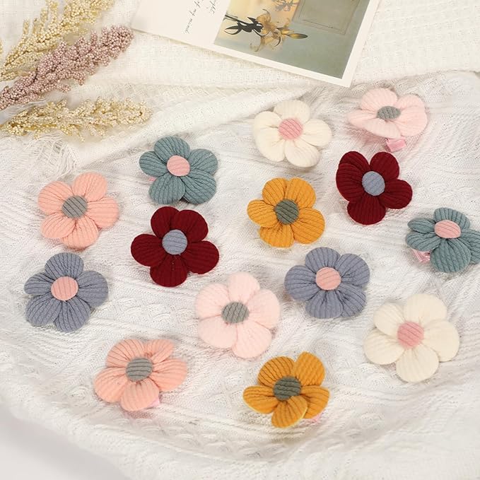 14 Pcs Baby Hair Clips Baby Girl Flowers Hair Clips Cute Non Slip Hair Snap Barrettes Thick Thin Floral Hair Accessories for Infant Toddler Kids Little Girl (Pink)