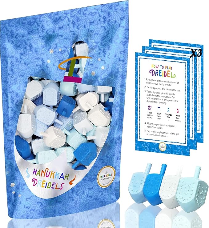 25-Pack Hanukkah Blue and White Plastic Pastel Colored Dreidel, for Children, Boys and Girls, Party Favors