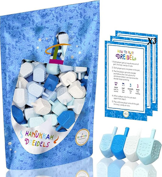 25-Pack Hanukkah Blue and White Plastic Pastel Colored Dreidel, for Children, Boys and Girls, Party Favors