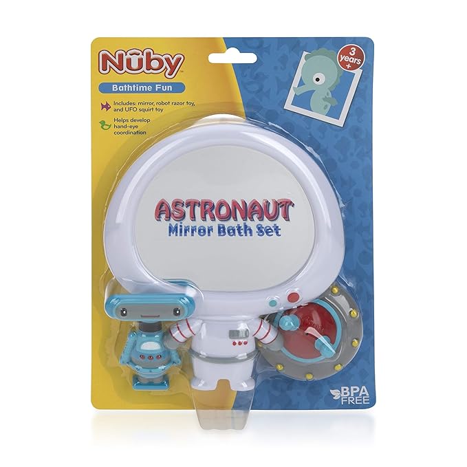 Nuby Astronaut Mirror Baby Bathtub Toy Set - 3-Piece Bath Toy Play Set - Baby Bath Toys for 3+ Years