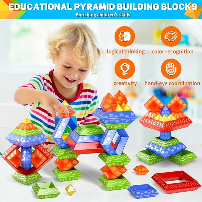 Doloowee Stacking Toys Building Blocks for Toddler,60 PCS Montessori Toys Blocks Preschool Learning Activities Stem for Boys Girls Gifts Christmas Stocking Stuffers