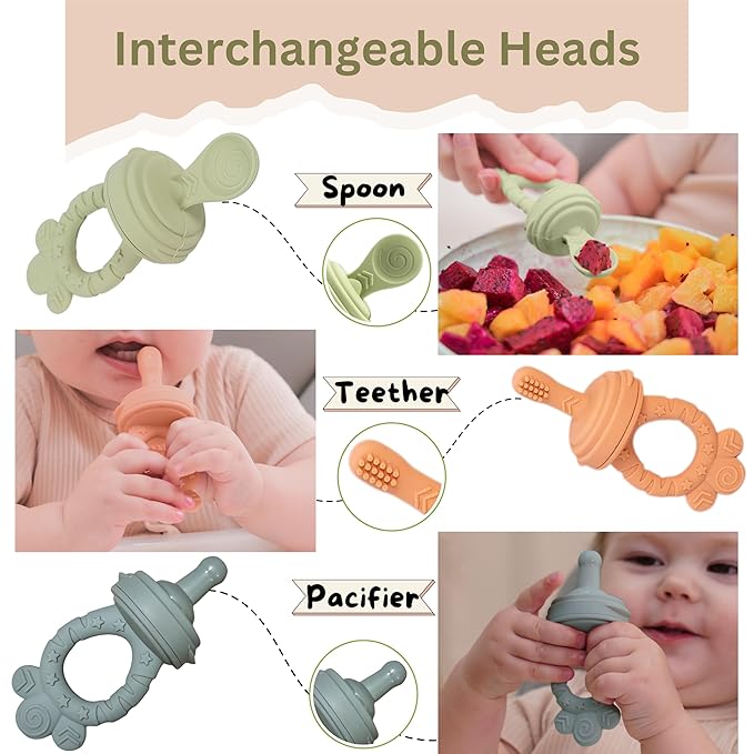 Baby Fruit Feeder Set – BPA-Free Silicone Fresh Food Feeder with 3 Replacement Teats, Teething Feeder for Fruits & Purees, Safe Self-Feeding for Babies 4+ Months