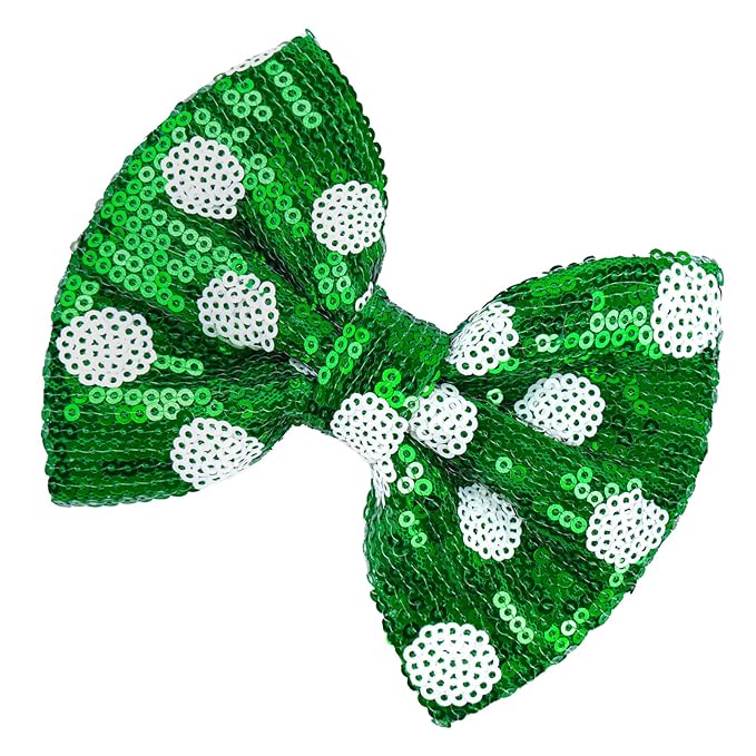 Hair Clip - St. Patrick's Day Sequins Bow, Green Dot, Alligator, for Girls Costume Hair Accessories, 1 Count