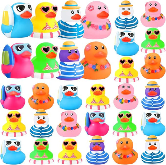Honoson 72 Pcs Summer Beach Rubber Duckies Bulk Mini Rubber Duck Bath Toys Float Bathtub Ducky Cute Squeaky Ducky for Classroom Carnival Summer Birthday Baby Shower Party Favor (8 Colors)