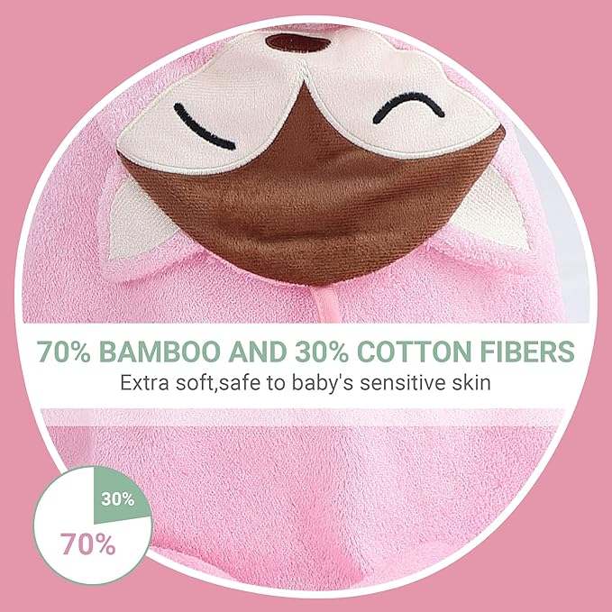 MICHLEY Bamboo Viscose Baby Hooded Bath Towel for Boys and Girls, 29.5 x 29.5 Inch Ultra-Soft and Quick-drying Infant Bath (Pink Fox)