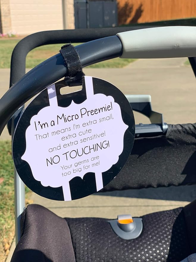 Three Little Tots Two Pack - Micro Preemie No Touching Baby Car Seat and Stroller Signs - CPSIA Safety Tested