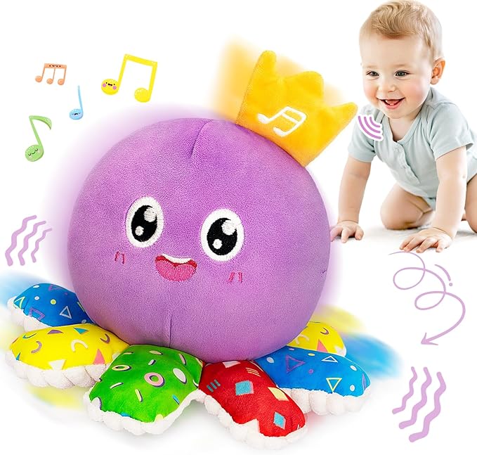 IJIGU Baby Toys 6-12 Months, Infant Musical Crawling Octopus Plush Toy, Interactive Tummy Time Sensory Toy for Babies 6-18 Months, Toddler Gift for Boys Girls