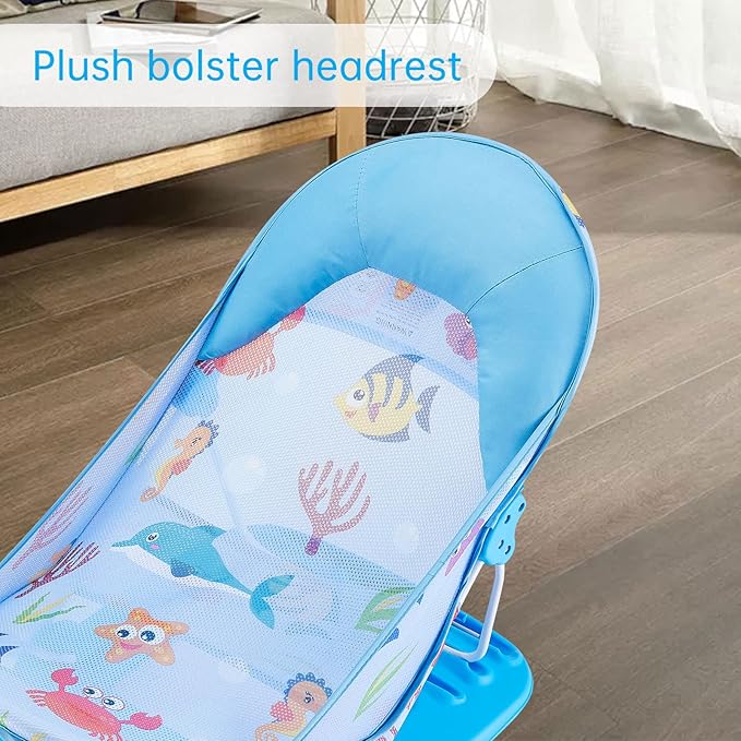Foldable Baby Bather With 3 Adjustable Reclining Positions for Use in Sink or Bathtub - Newborn Infant Support 0-12 Months (Blue-01)