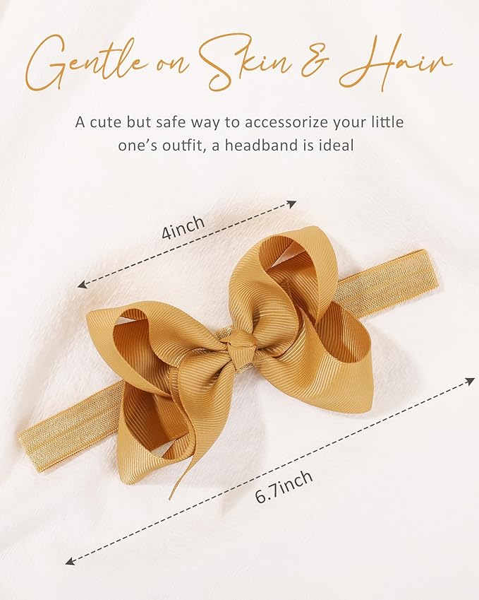 jollybows 40pcs Baby Girls Grosgrain Ribbon Hair Bows Headbands 4" Elastic Hair Band Hair Accessories for Infants Newborn- Natural Color Set