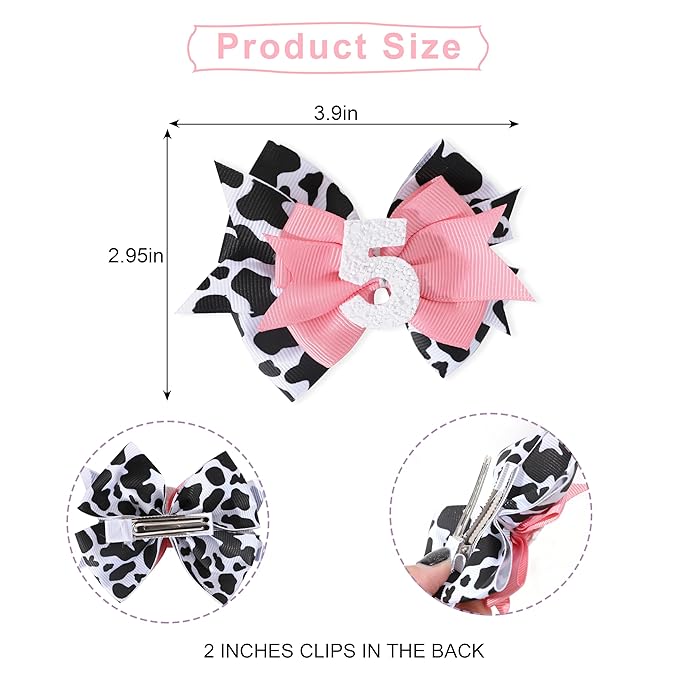 Cow Print Bow Headband for Baby Girl 5th Birthday Party Decorations, Pink Bow Headband, Farm Animal Themed Party Decor, Medium Sized, 1 Count