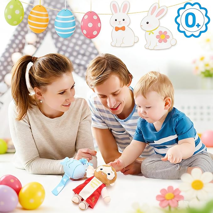 Yelakey Baby Jesus Musical Hanging Plush Toy with Lullaby Music Box Sensory Crib Toy for Newborn Baptism First Birthday Gift