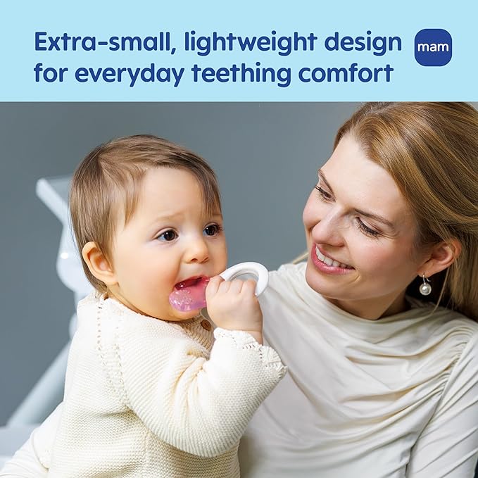 MAM Mini Cooler Baby Teether with Clip (2 Pack) – Cooling Teething Rings for Teething Relief, Lightweight Easy-Grip Design, Reaches Back Teeth, Refrigerator Safe Infant Teething Toy