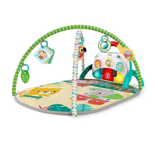 Bright Starts 4-in-1 Groovin’ Kicks Piano Gym, Tummy Time Play Mat & Activity Baby Toys, Green - Tropical Safari, Newborn to Toddler