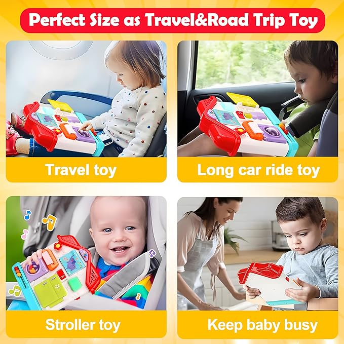 Baby Busy Board for 1 Year Old, Musical Montessori House Busy Board with Light & Music, Toddler Activity Toy for Boys Girls 12-18 Months, 1 Year Old Birthday Gift