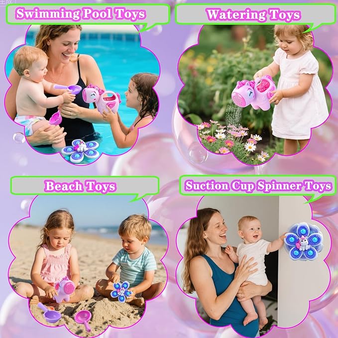 Baby Bath Toys for Kids Ages 1-3, Bathtub Toys for Babies 6-12-18 Months Toddlers, Suction Cup Spinner Toys & Unicorn Watering Can, Sand Beach Pool Water Table Toys for Infants Girls 1 2 3 4(Pink)