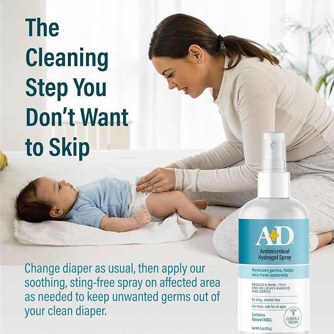 A+D Hydrogel Spray – With Hypochlorous Acid, Helps Heal Rashes & Irritations, Reduces itch & pain, Alcohol-Free, Non-Sting Formula, Safe for All Ages, 4oz 3 Pack