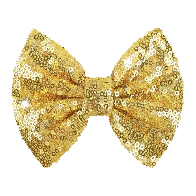 Hair Bows for Girls - Alligator Hair Clips, Sequin Big Bows for Babies, Toddlers, and Teens - Gold Bow Hair Accessories
