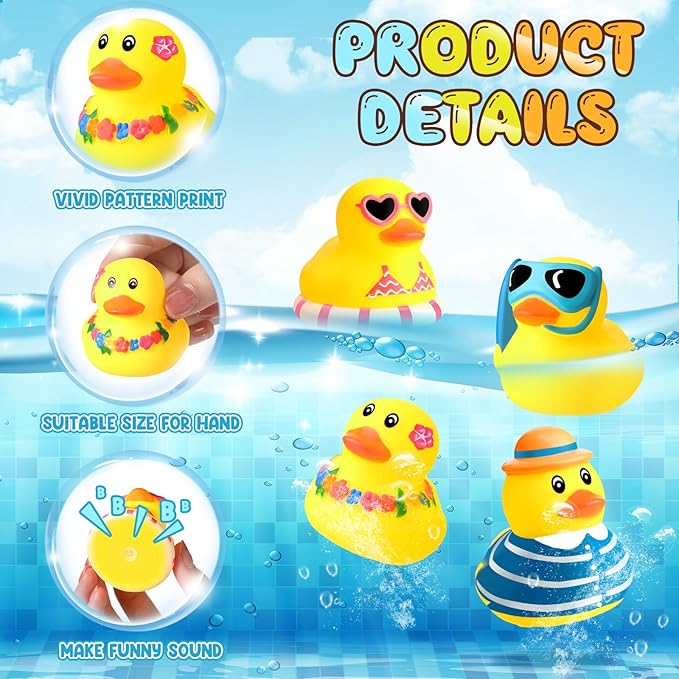 Honoson 48 Pcs Summer Beach Rubber Duckies Bulk Mini Rubber Duck Bath Toys Float Bathtub Ducky Cute Squeaky Ducky for Classroom Carnival Summer Birthday Baby Shower Party Favor (Yellow Series)