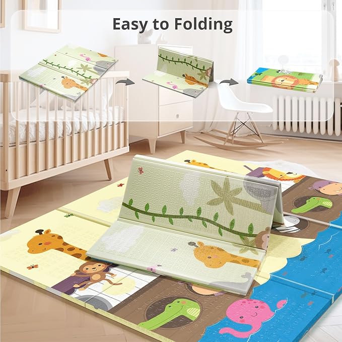 UANLAUO Foldable Baby Play Mat,71x59 Inches Playmat for Indoor and Outdoor, Reversible Foam Padded Perfect for Playtime and Tummy Time, Waterproof Baby Crawling mat Play for Infants, Toddlers and Kids