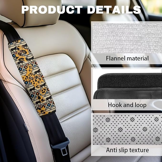 Boho Car Seat Neck Cover 2 Packs Leopard Pattern Car Accessories Easy to Clean Car Seat Strap Covers Shoulder Pads Comfort Shoulder Strap Protectors for Cars Trucks Vans for Friends Lovers