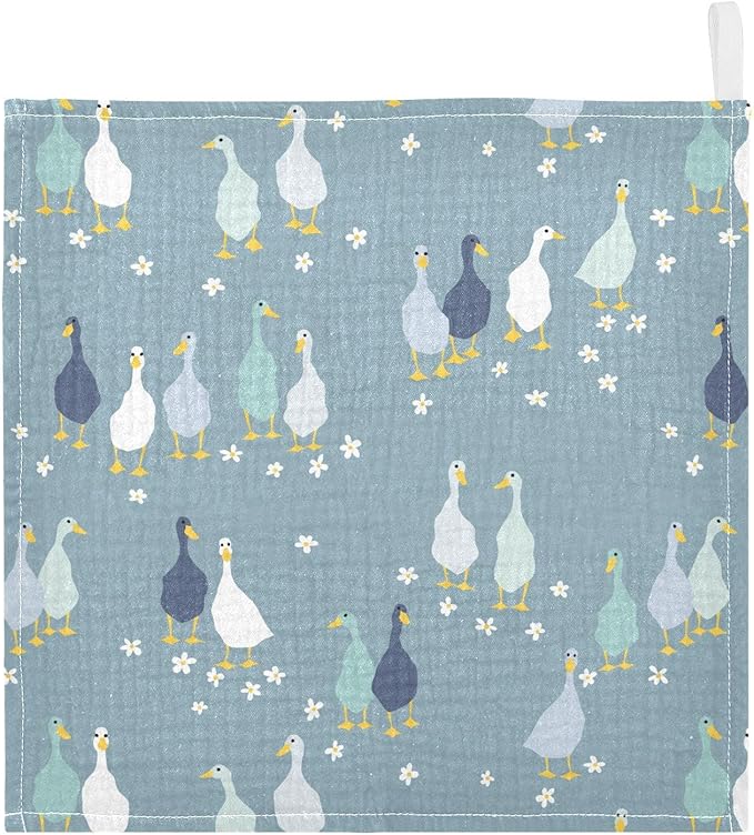 vvfelixl Baby Washcloths Cotton Funny Gooses Baby Muslin Washcloths Soft Baby Face Towel for Newborn Infants, 11.8 X 11.8 Inch, 5 Pack Blue
