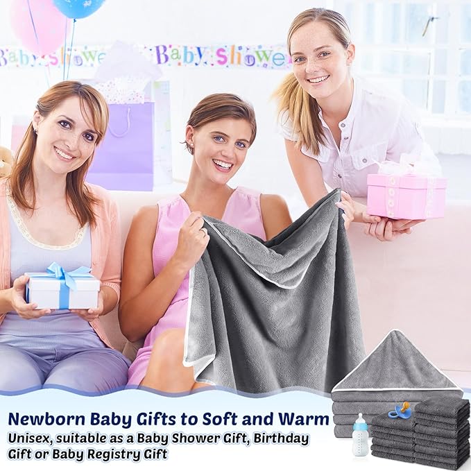 Buryeah 5 Pcs Baby Bath Towel and 15 Count Baby Washcloths Sets, Hooded Towels for Newborns Infants and Toddlers Soft Coral Fleece Toddler for Newborn Boy Girl(Gray)