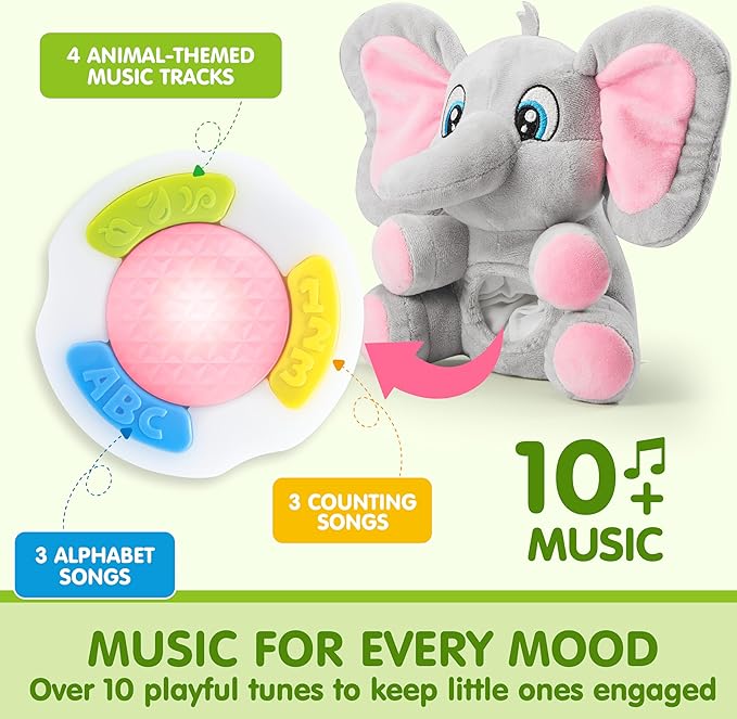 JOYIN Musical Elephant Plush Baby Toy, Stuffed Animal with Music & Light, Baby Musical Soft Plush Toys for Infant Babies, Easter Birthday Gifts for Boys and Girls 6+ Months