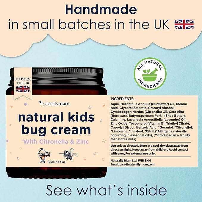 NaturallyMum – Bug Cream for Kids & Babies [NATURAL & SAFE] – Skin Soothing Cream with Zinc - For Outdoors – Made in UK
