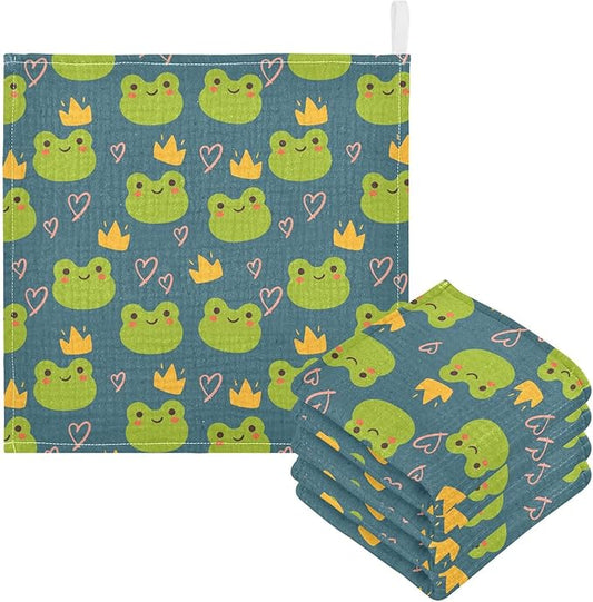 Cute Frog Baby Washcloths Newborn Muslin Burp Cloths 3 Pack Soft Cotton Baby Face Bath Towel Drool Bibs for Infants, Girls and Boys 11.8 x 11.8 Inch