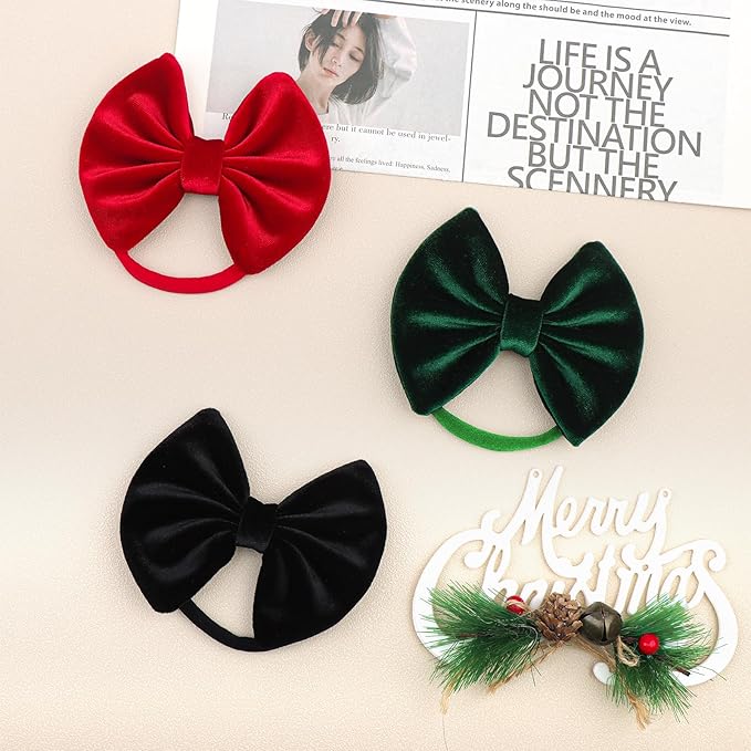 Christmas Velvet Baby Girls Bows Elastic Nylon Headbands Red Green Handmade Christmas Newborn Bows Hairbands Infants Toddlers Hair Accessories