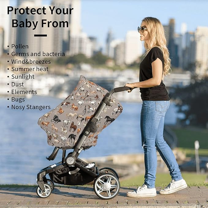 Horse Baby Car Seat Covers Canopy Covers Baby Multi-Use Car Seat Canopy Carrier Cover, Breathable Breastfeeding Cover Boys & Girls