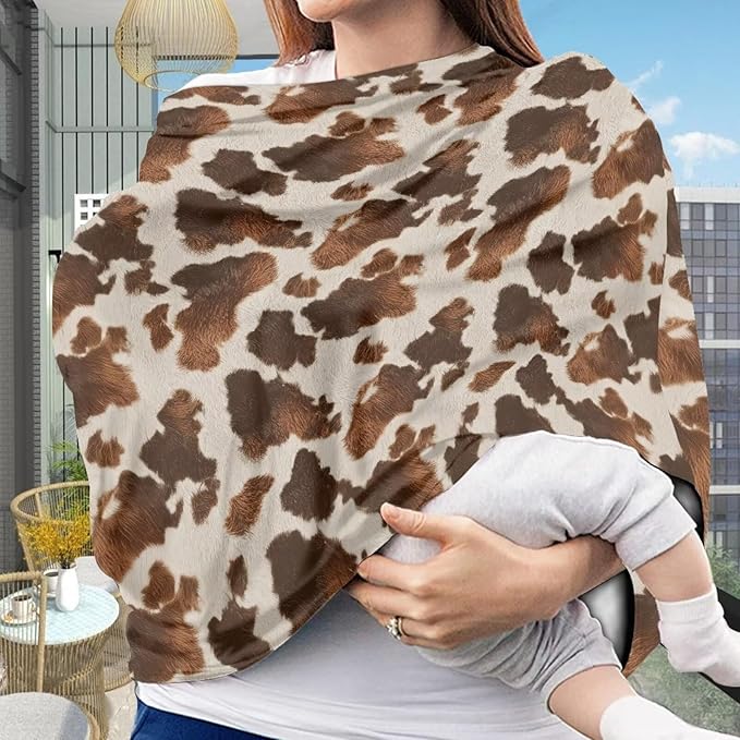 Wanyint Fashion Cow Print Infant Car Seat Cover Stretchy Nursing Scarf Car Seat Canopy Shopping Cart High Chair Cover Protect Babies Breastfeeding Mothers